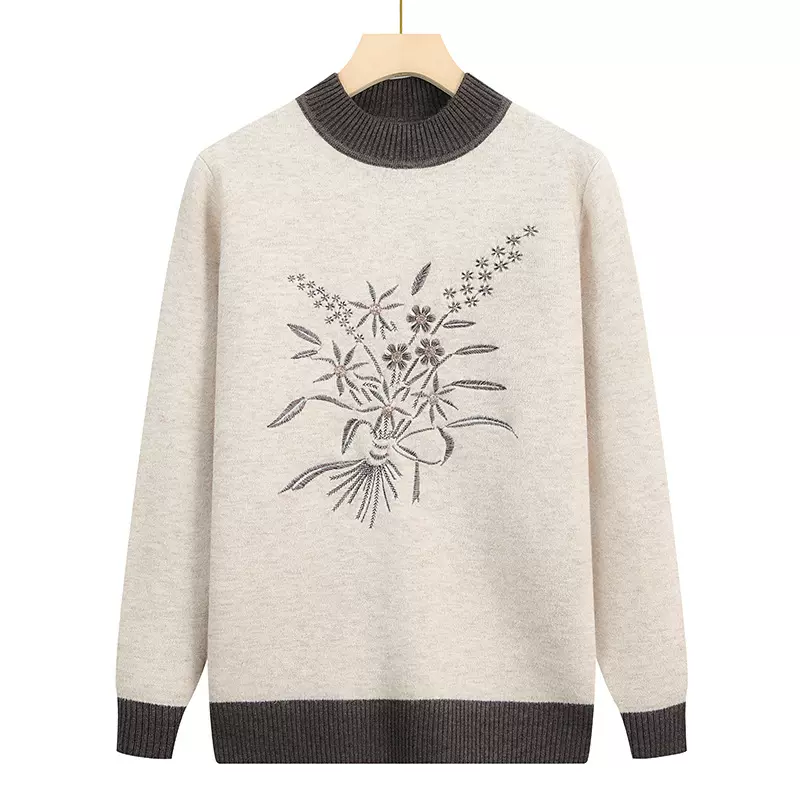 时尚妈妈冬季一体绒加厚毛衣新款中年女上衣服中老年女秋冬打底衫