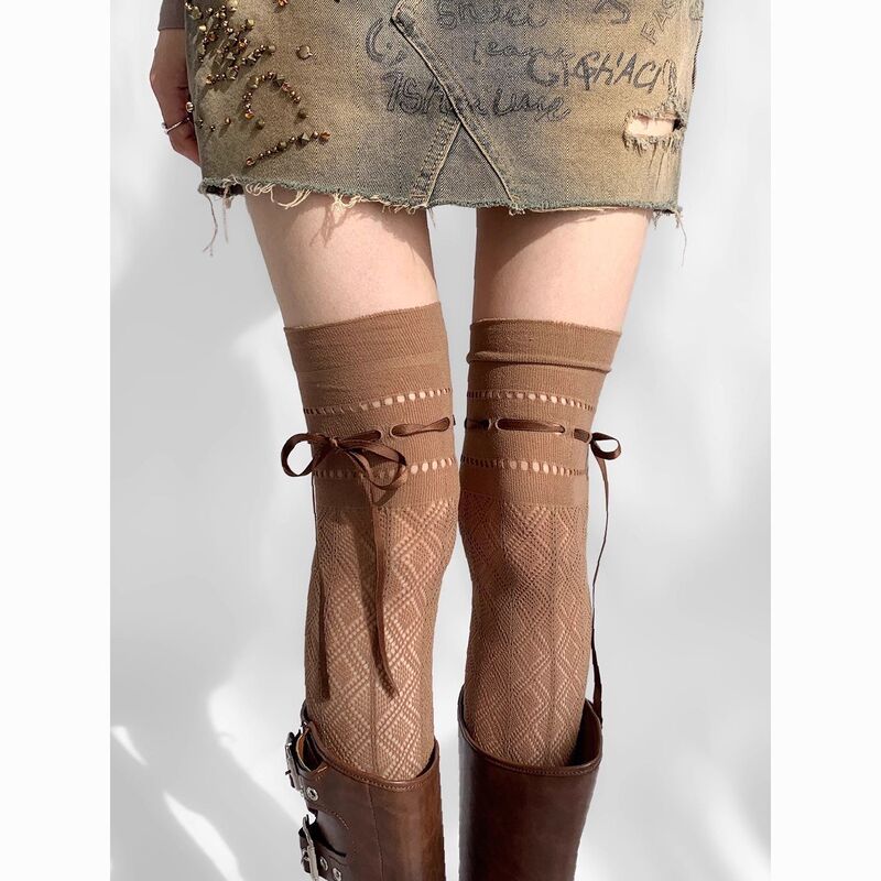 Who Understands the Allure of Niche Vintage Lace-Up Over-The-Knee Socks? They'Re Perfect with Knight Boots! with a Hollow-Out Design Who Understands the Allure of Niche Vintage Lace-Up Over-The-Knee Socks? They'Re Perfect with Knight Boots! with a Hollow-Out Design