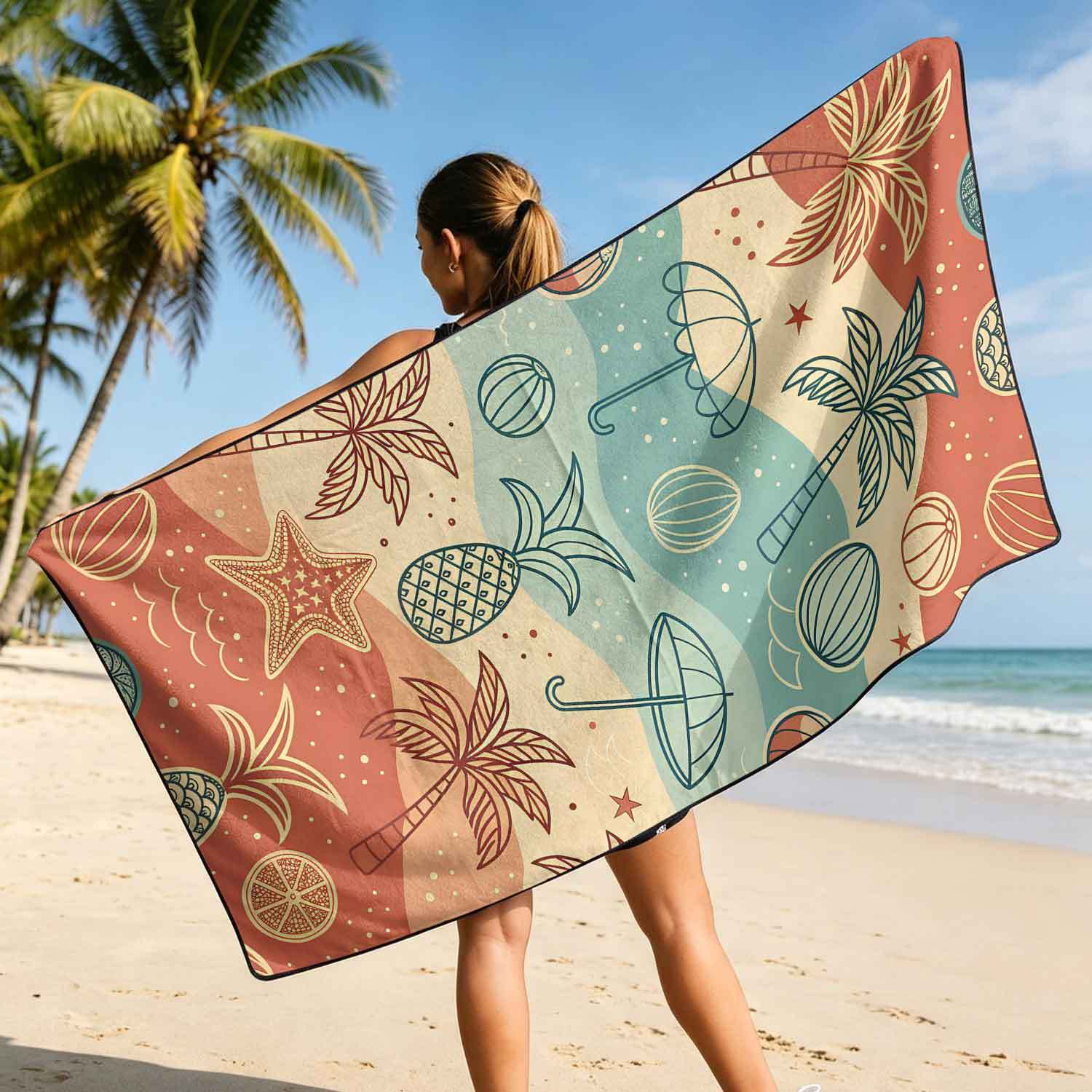 Printed bath towel and car seat cover 2-in-1, ultra-fine fiber outdoor beach and car dual-use universal seat cushion
