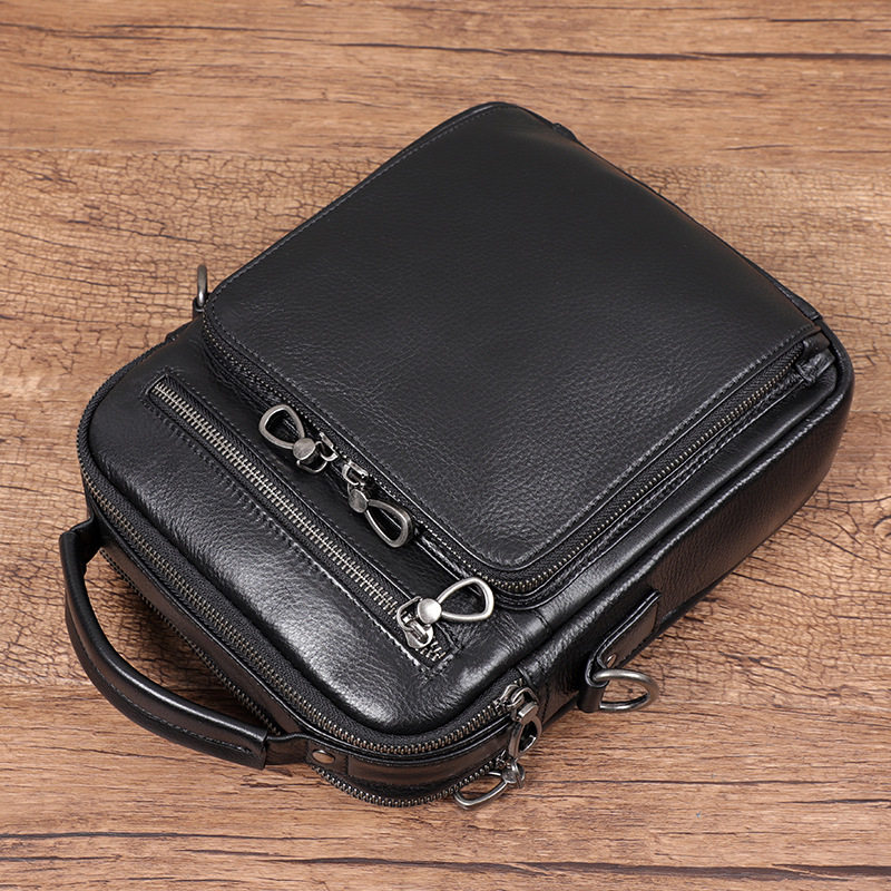 Túi đeo chéo nam da bò thật cổ điển nhiều ngăn dung tích lớn 29×11×17 cm — Màu đen chi tiết 4