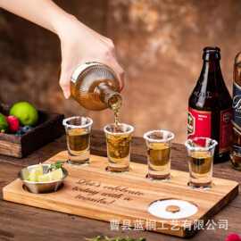 创意木质洋酒品鉴托盘带盐边盒多孔酒杯托盘酒吧多格饮品烈酒杯盘