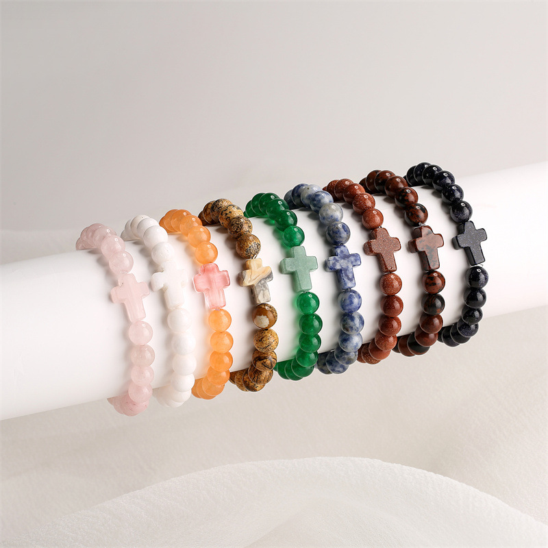 Europa y América transfronteriza AliExpress Venta caliente moda ágata Piedra del Ojo del Tigre piedra volcánica Cruz Buda pulsera