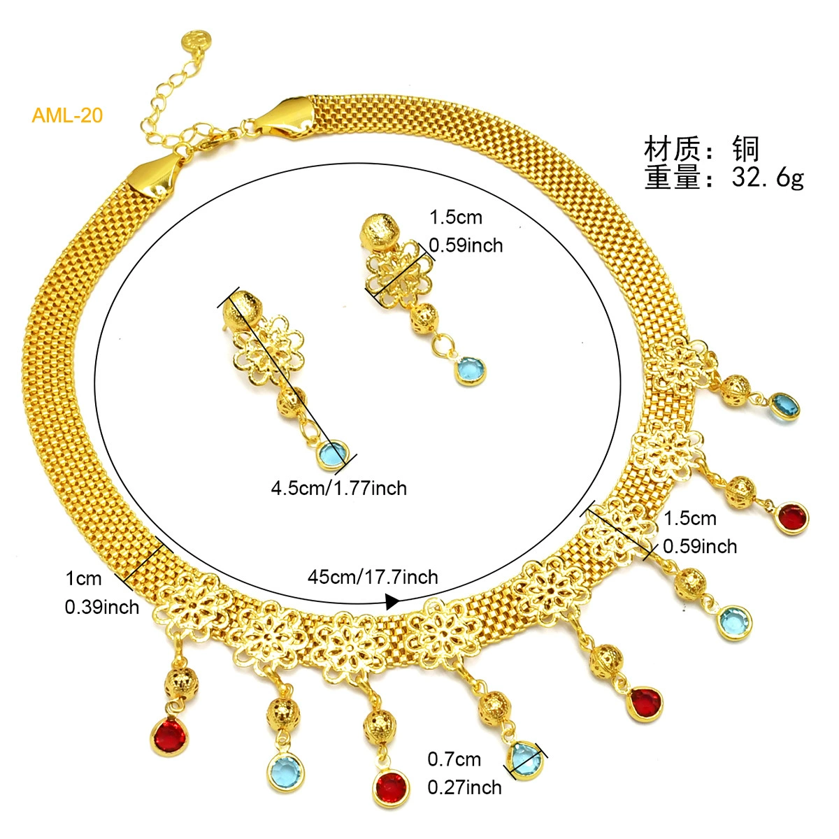  Ethnic jewelry from Yunnan province, accessory for bride, necklace and earrings, ethnic style, 24 carat white gold