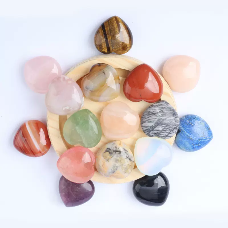 厂家直销桃心小饰品天然水晶心型摆件30mm彩色爱心宝石水晶工艺品