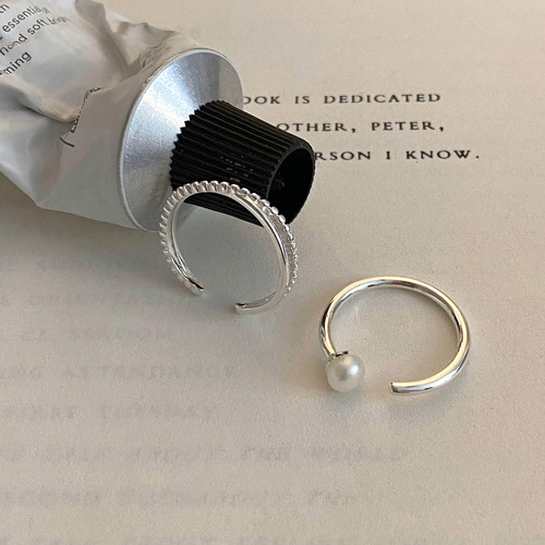  new Korean new minimalist silver pearl open index finger ring ins niche light luxury copper ring for women