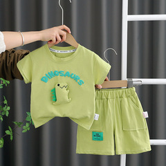 New 2024 Spring and Summer Children's Forest System Baby Girls and Boys' College Style Cartoon Kids Short Sleeve Two-Piece Set