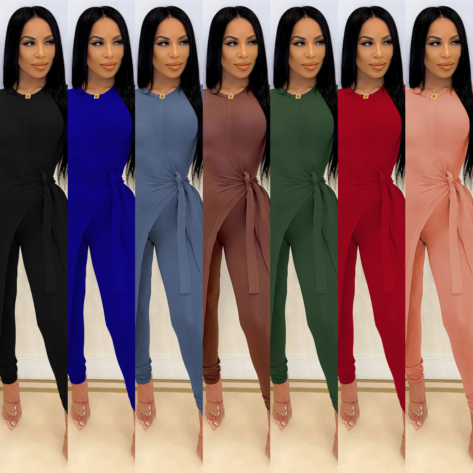 Solid Color Long-Sleeved Irregular Top Trousers Top NSSZC111539