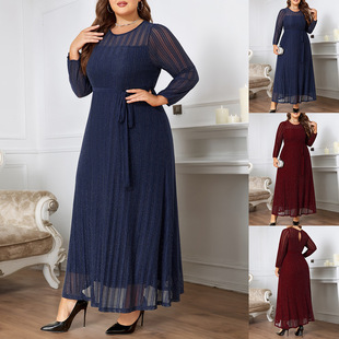 Cross-Border European and American Amazon Wish New Silver Powder Shiny Elegant Plus Size Ladies Dress - Batch