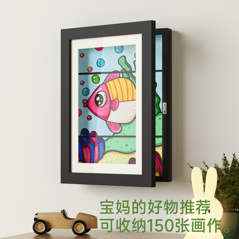Amazon Best Selling Kidsartframes Children's Flip Magnetic Photo Frame Picture Frame Wooden Photo Frame Art Storage