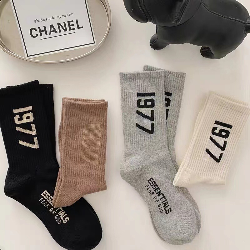 1977 Letter Mid-length Socks Women's Spring and Autumn Ins Trendy Korean Style Online Popular Trendy Brand Couple's Stockings