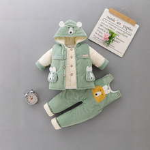 冬季宝宝棉衣套装加厚01岁新生婴儿衣服三件套男秋冬装棉袄背时尚