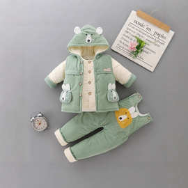 冬季宝宝棉衣套装加厚01岁新生婴儿衣服三件套男秋冬装棉袄背时尚