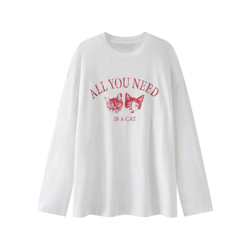 [Celebrity Style] Long-Sleeved T-Shirt 2026 Spring New Cute Pet Print Loose and Relaxed Fit