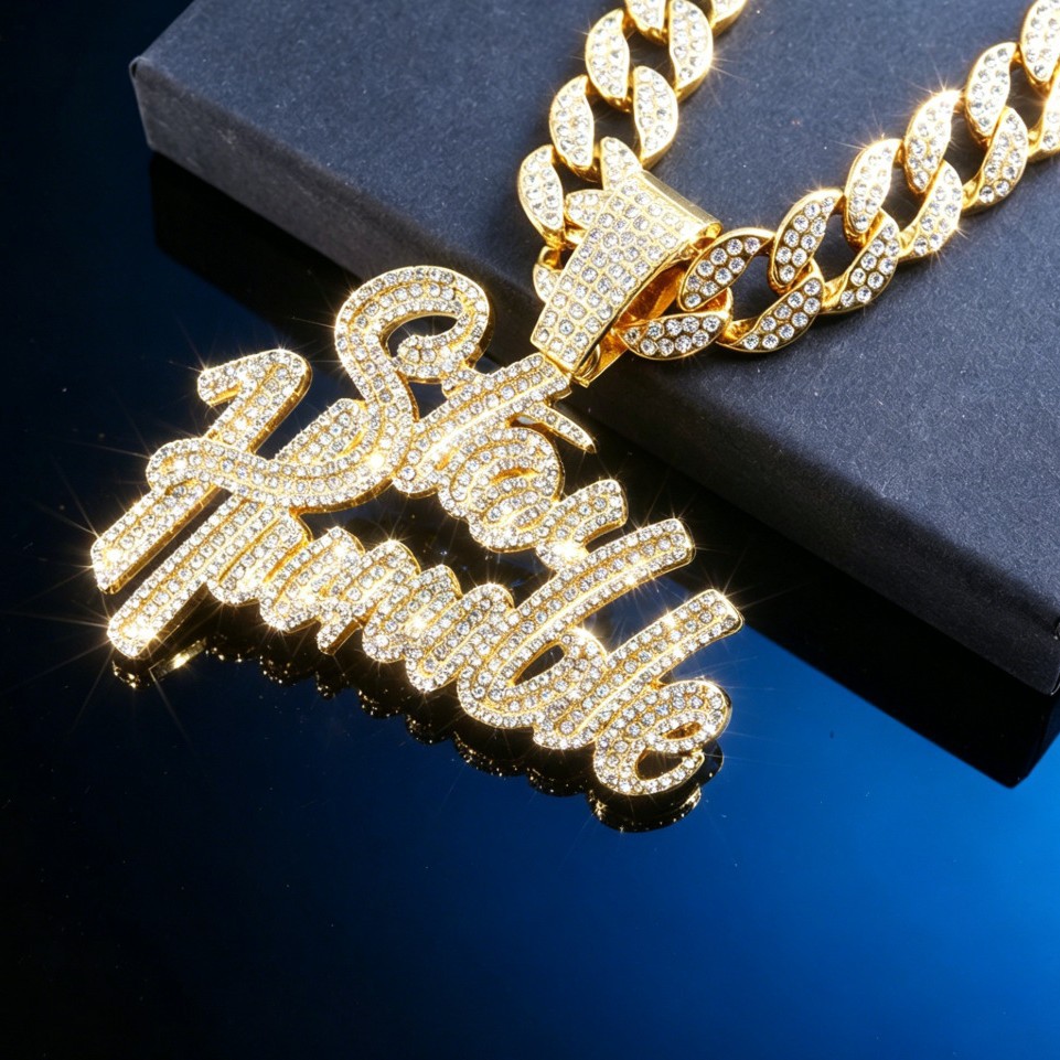 Letras exageradas de hip-hop europeas y americanas Stay Humble colgante estilo rap callejero personalidad completa joyería de diamantes collar masculino image 5