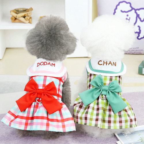 Pet Cute Clothes  New Spring Summer Teddy and Bichon Frise Fashion Casual Universal Bow Tie Harness Skirt