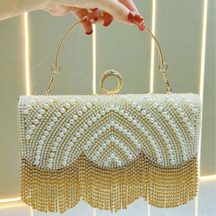 New Cross-Border Women's Bag Chinese Pearl Rhinestone Evening Bag Ins Tassel Clutch Bag Crossbody Shoulder Handbag