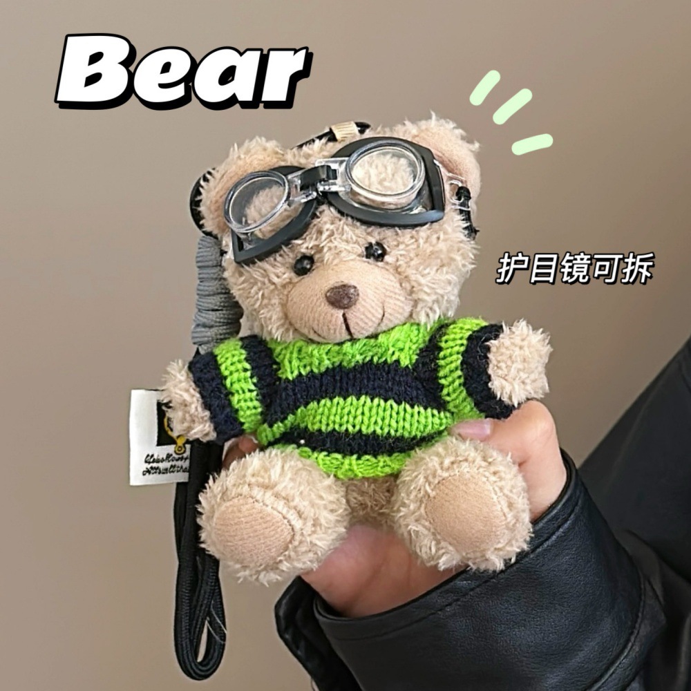 Nuevo piloto suéter oso muñeca colgante niña corazón llavero colgante decoración de coche muñeca pequeño regalo