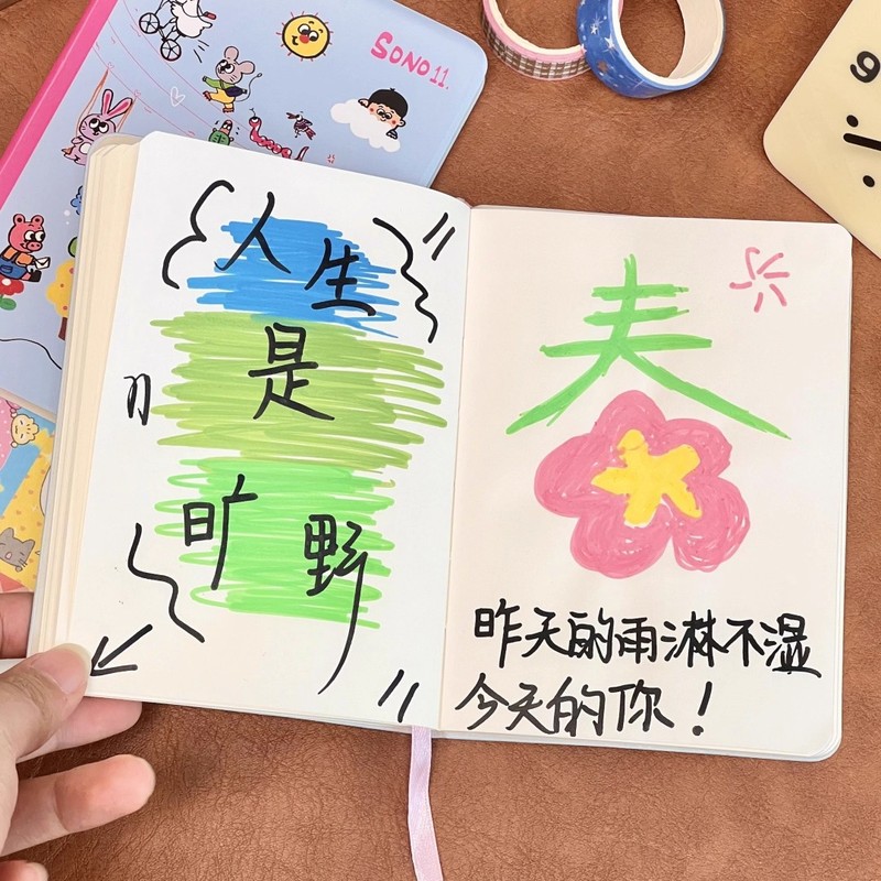 可爱卡通撞色童趣口袋笔记本a6高颜值初中学生空白日记事手账本子|undefined