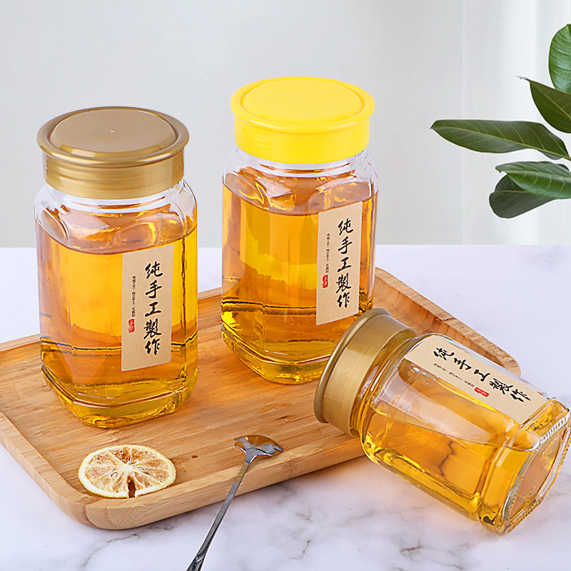 蜂蜜瓶装蜂蜜瓶玻璃一斤2斤八角瓶子带盖空瓶密封罐大容量密封罐