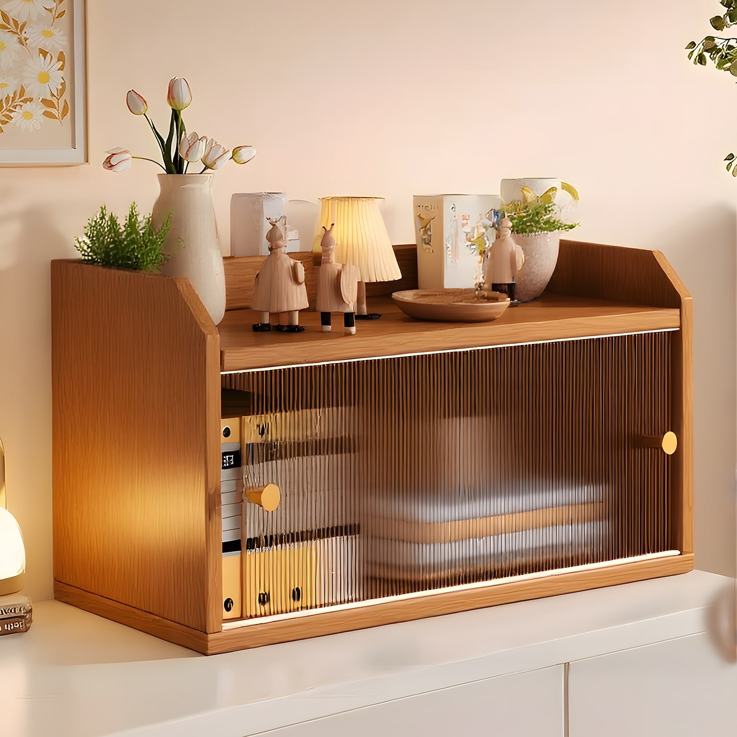 Estante de escritorio estante de escritorio simple armario de almacenamiento de cosméticos armario de exhibición de mano estante de libros a prueba de polvo