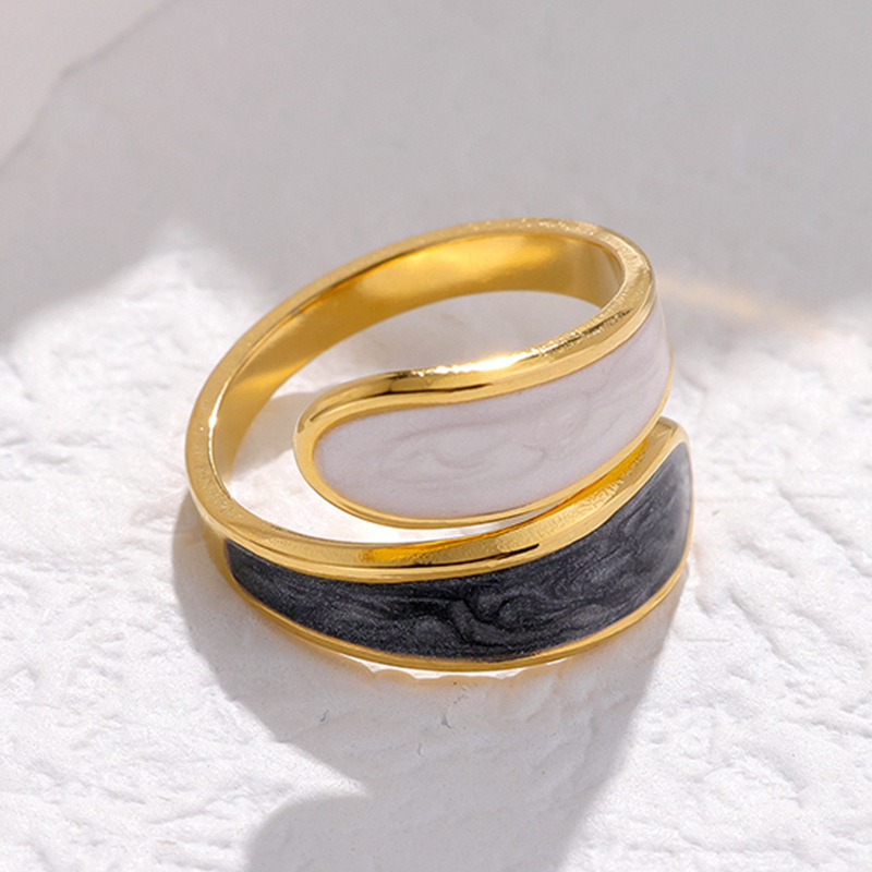 1 Piece Quantity Daily Occasion PVD Coated Real Gold Plated Color Block Stainless Steel Fashion Waterproof Non Tarnish Open Ring