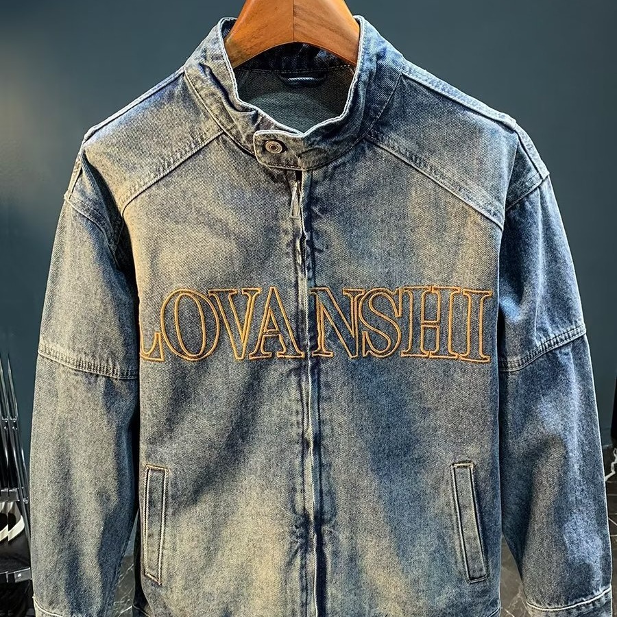 Men's Denim coat autumn and winter fashion brand washed workwear jacket stand collar personality all-match American long-sleeved denim jacket men