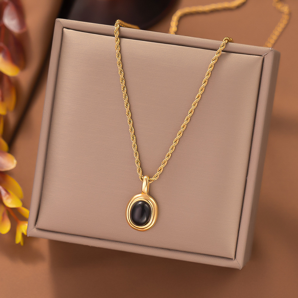 Women's Gender PVD Coated Real Gold Plated Round Water Droplets Butterfly Titanium Steel Sweet Classic Style Waterproof Non Tarnish Layered Necklaces Pendant Necklace