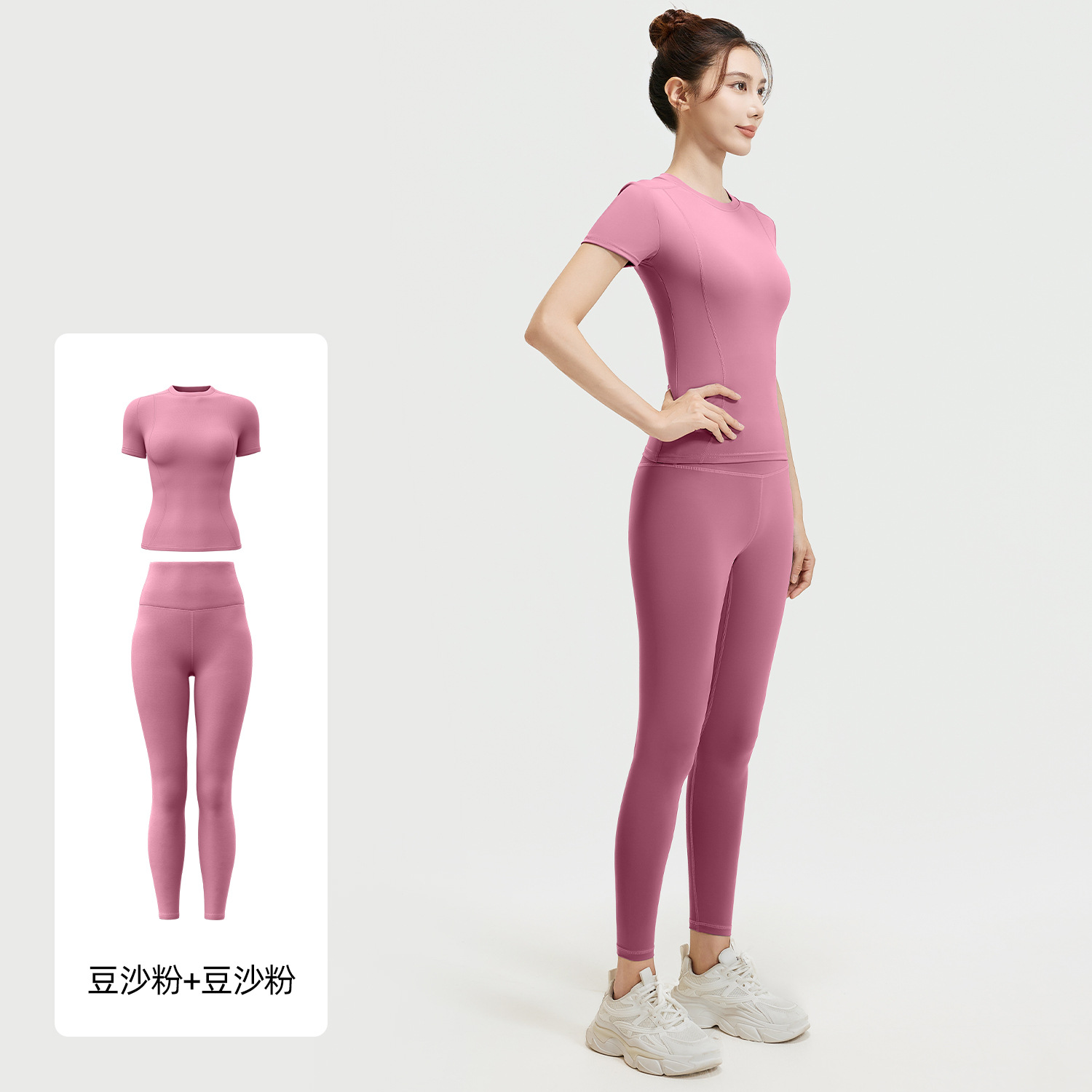 Juyi Tang ropa de yoga de verano, camisas deportivas de correr, pantalones cortos de manga corta de color sólido, dos piezas para mujeres