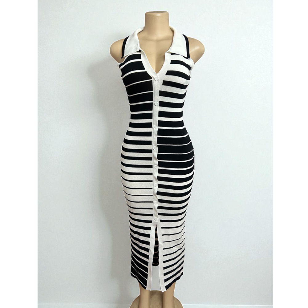 GraceChic 2025 Nuovo vestito estivo in maglia a righe bianche e nere per le donne taglie forti transfrontaliere Commercio estero africano da donna_voghion.com