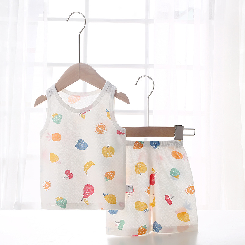 Bebé chaleco traje verano fino bebé algodón sin mangas homewear pantalones cortos niños y niñas pijamas desgaste del verano