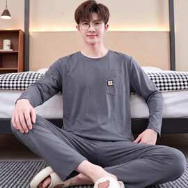 2026年春秋款青少年加大码男士家居服休闲全棉套头长袖睡衣套装