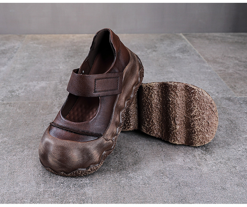 Giày Mary Jane nữ đế dày da bò cổ điển quai ngang Velcro — Màu nâu chi tiết 14