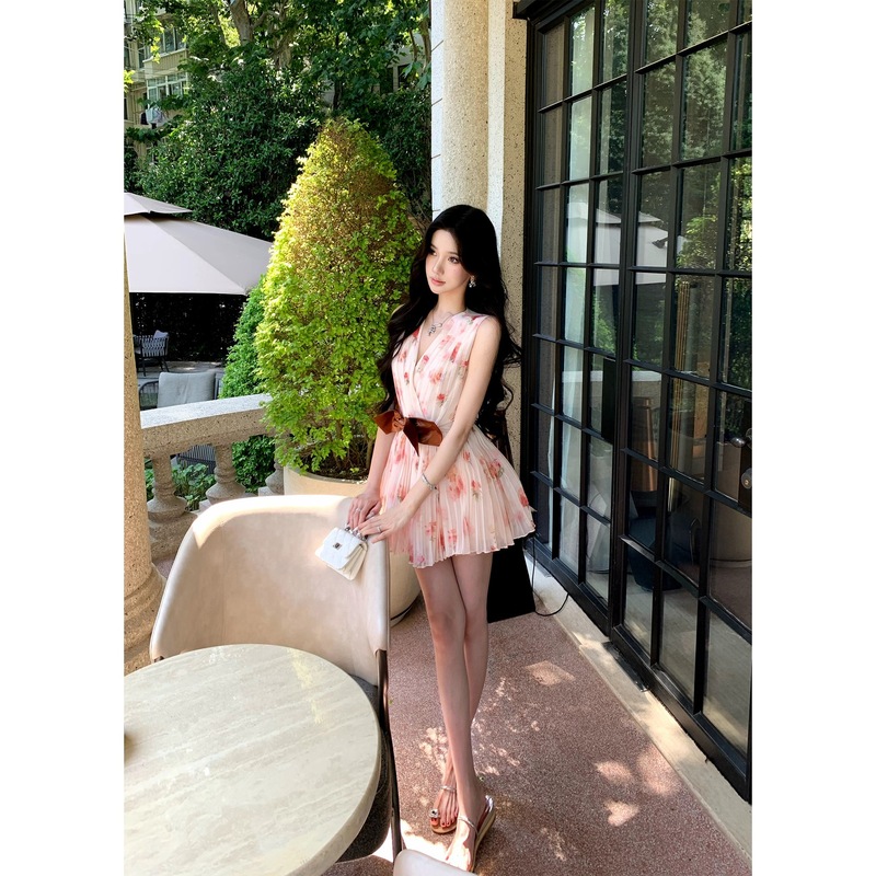 Barb Chill名媛千金风碎花连衣裙夏季穿搭掐腰裙法式无袖背心裙|undefined