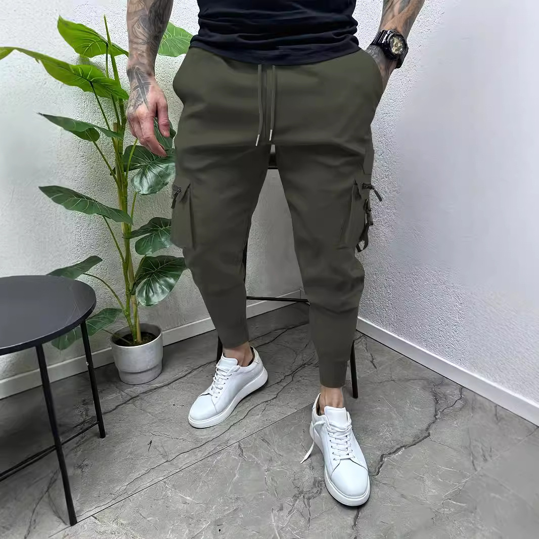 European and American Cross-Border Amazon Men's Ebay Casual Multi-Pocket Slim-Fit Cargo Pants Outdoor Long Pants with Cuffs