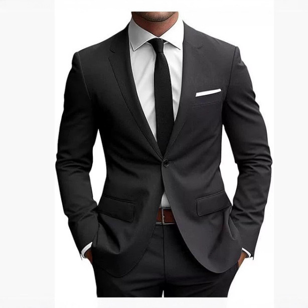 Cross-Border Foreign Trade New Men's Suit Two-Piece Set European and American Youth Solid Color Business Casual Slim-Fit Suit Formal Wear for Men