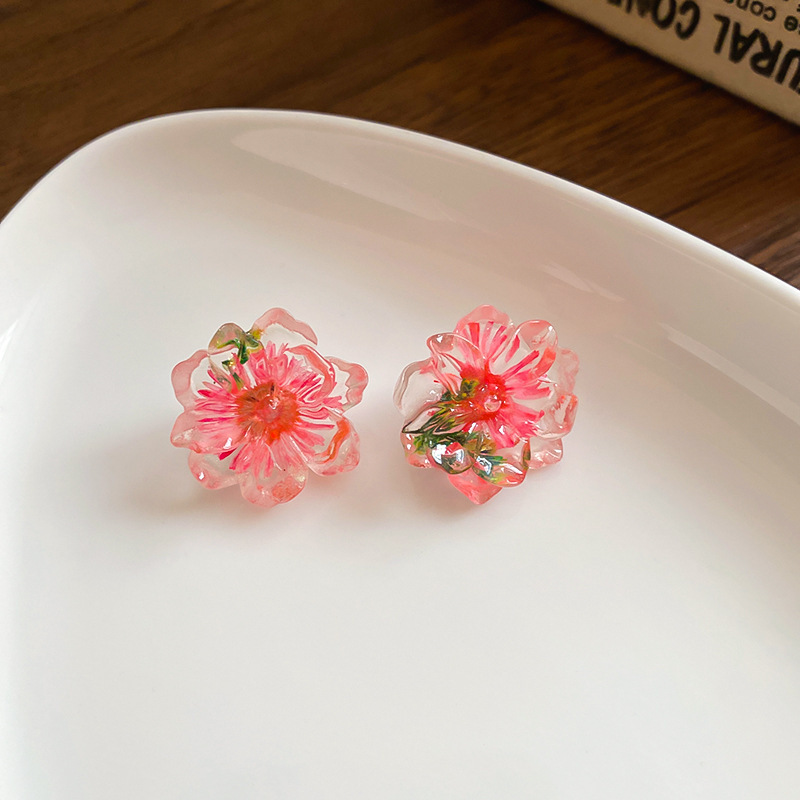 Pendientes de borla de cristal de hilo de malla de pétalo de aguja de plata Pendientes de estilo de vacaciones de playa dulce rosa Pendientes de moda de temperamento Mujer