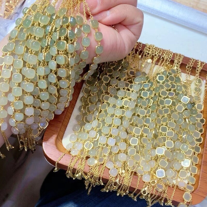 Temperament Accessible Luxury Bracelet, Fashionable and Versatile Hetian Jade Sugar Cube Bracelet, 925 Silver Gold-plated Popular Simple and Exquisite Accessories