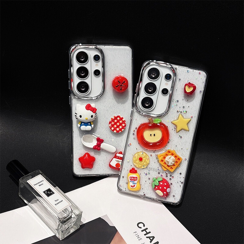 Suitable for Samsung S26Ultra Apple S25 Strawberry Tomato Phone Case A55 Glitter Star Sequins S24 Creative
