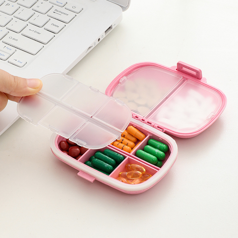 Wholesale portable small mini one-week pill box with 8 compartments, large capacity, airtight, moisture-proof medicine box
