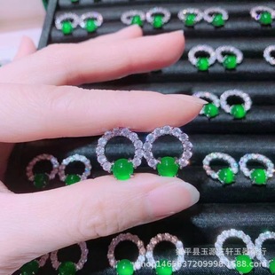 Wholesale silver plated inlaid with high ice green chalcedony temperament round earrings green agate fashion women's jade earrings