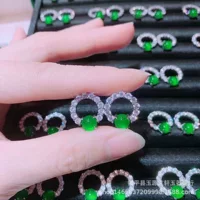 Оптовые 925 серебряные инкрустированные высокие ледяные зеленые халцедоновые круглые серьги с темпераментом, зеленый агат, модные женские серьги из нефрита