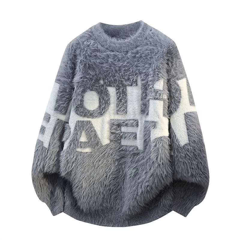 Nasa Seahorse Wool Knitted Sweater for Men, Trendy Brand Letter Design, Thick Loose-Fit Warm Base Layer for Spring, Autumn, and Winter