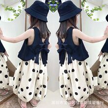 2025夏装女童无袖背心套装黑色马甲薄款阔腿裤儿童网红炸街两件套