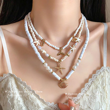 贝壳鱼尾海星珍珠项链甜美海边度假风吊坠锁骨链小众复古项饰批发