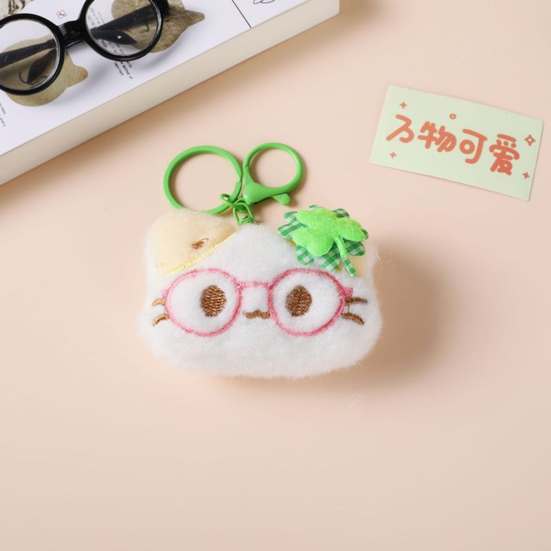 可爱卡通毛绒四叶草表情小猫玩偶diy发夹胸针材料书包挂件钥匙扣|undefined