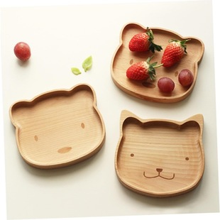 Animal Kitten Bear Solid Wood Dinner Plate Cartoon Tray Wooden Plate New Year Gift Snack Plate Wooden Plate