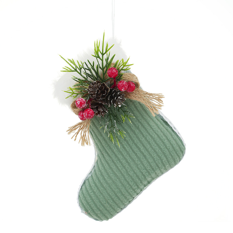 Tela transfronteriza calcetines de Navidad bordes blancos bola de Navidad pinos fruta creativa árbol de Navidad colgante colgante decoración