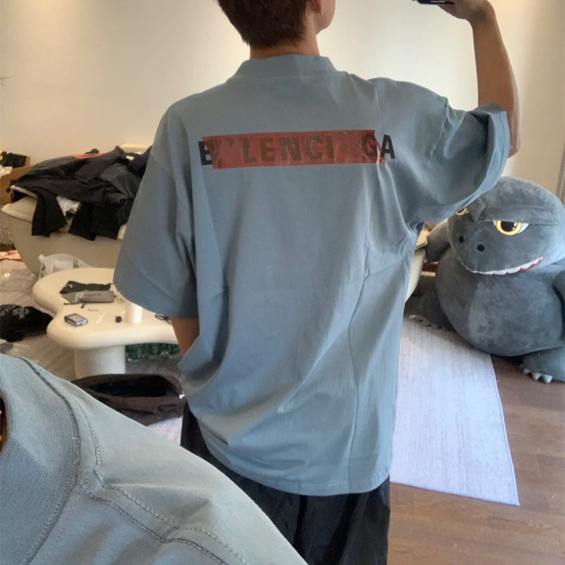 2025 Summer New Original Paris B Brand Sticker Pattern Embroidery Washed Vintage Short-Sleeve T-Shirt for Men and Women