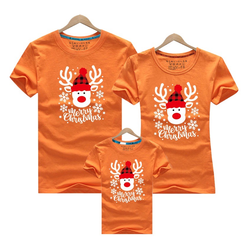 Transfronterizo 2021 verano Navidad sombrero algodón padre-hijo ropa bebé mameluco niños manga corta cuello redondo Camiseta al por mayor