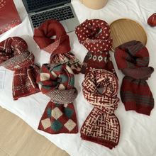 新款羊毛围巾女秋冬保暖百搭围脖加厚情侣针织羊绒圣诞节围巾批发